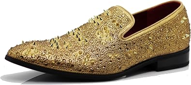 Enzo Romeo Men Fashion Rhinestones Studs Tuxedo Slip On Loafer Dress Shoes WBG