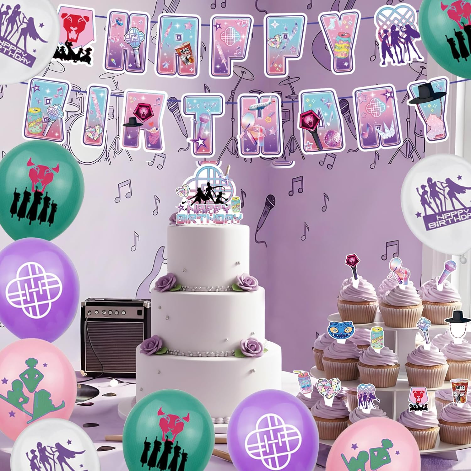 Music Hunter Birthday Decorations Set - Complete Party Kit with Happy Birthday Banner, Cake Toppers & 16 Balloons for Magical Music Theme Party Supplies - Image 5
