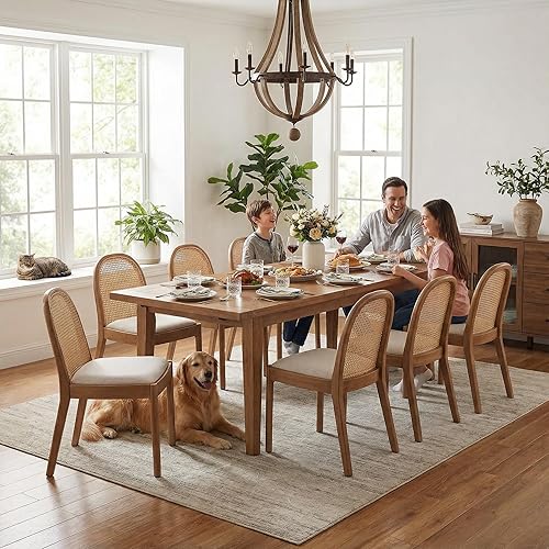 Miniatura 16 de DUOMAY Mid-Century - Juego de 2 sillas de comedor de ratán modernas, sillas de comedor de madera con respaldo de caña y asiento acolchado, silla de