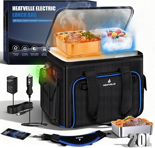Lonchera térmica de 20 litros, bolsa de almuerzo aislada, lonchera eléctrica ajustable de 3 temperaturas para adultos, 12 V24 V110 V, calentador de
