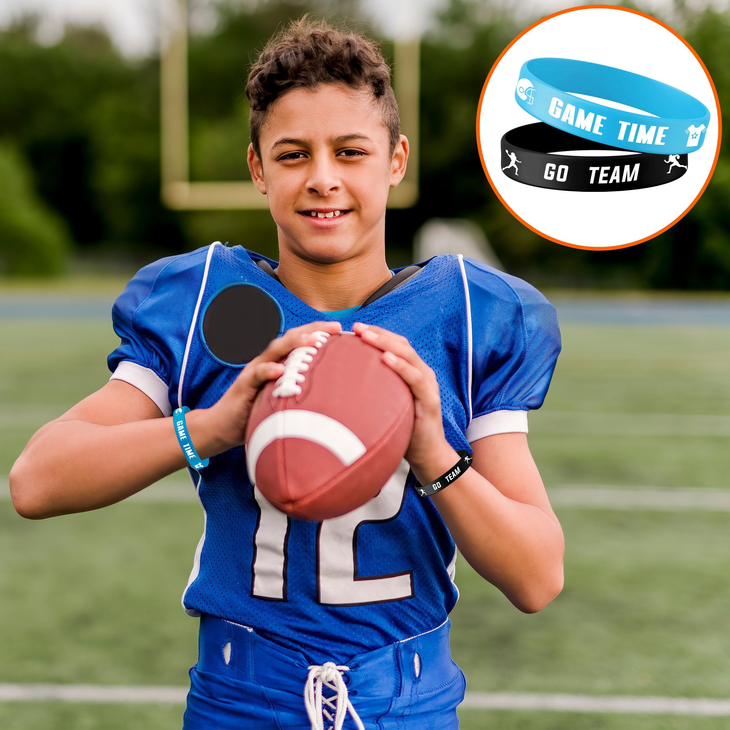 Lesnala 48 PCS Football Silicone Wristband Rugby Bracelets for Kids and Adults Motivational Sports Themed Party Supplies Classroom Rewards 6 Styles