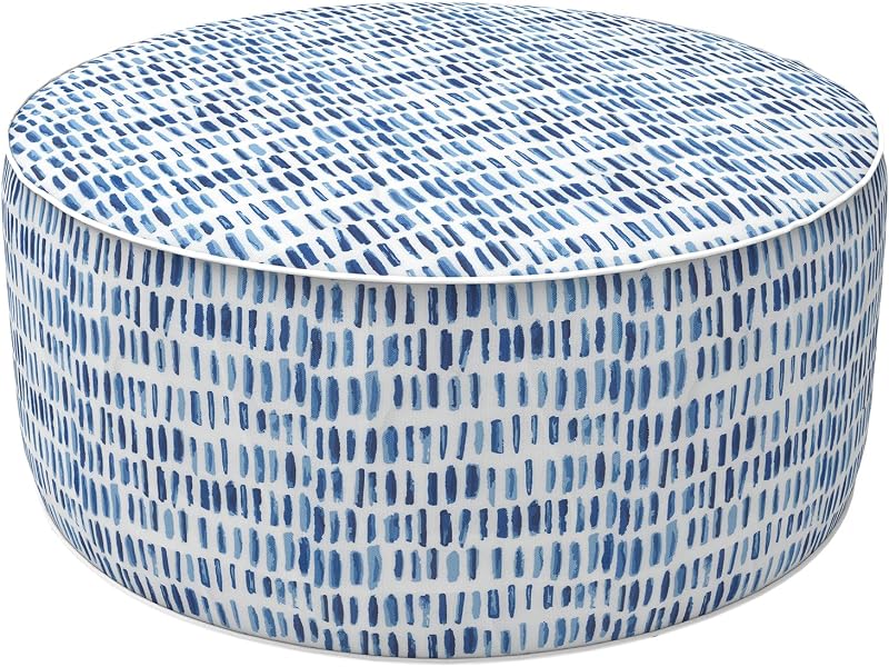 Outdoor Inflatable Ottoman Stool, Patio Water Repellent Footrest Stool with Handle, Portable Outside Round Ottoman for Patio Garden, Camping or Home Use, 21"x21"x9", Blue Pebble