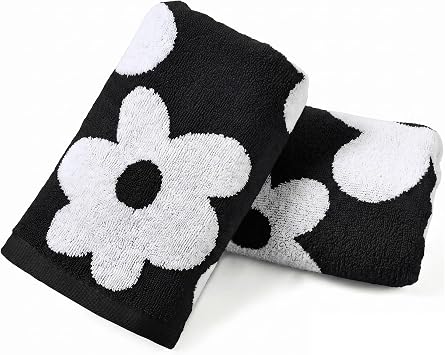 Jacquotha 2-Piece Black Floral Hand Towels for Bathroom, 13" x 29"