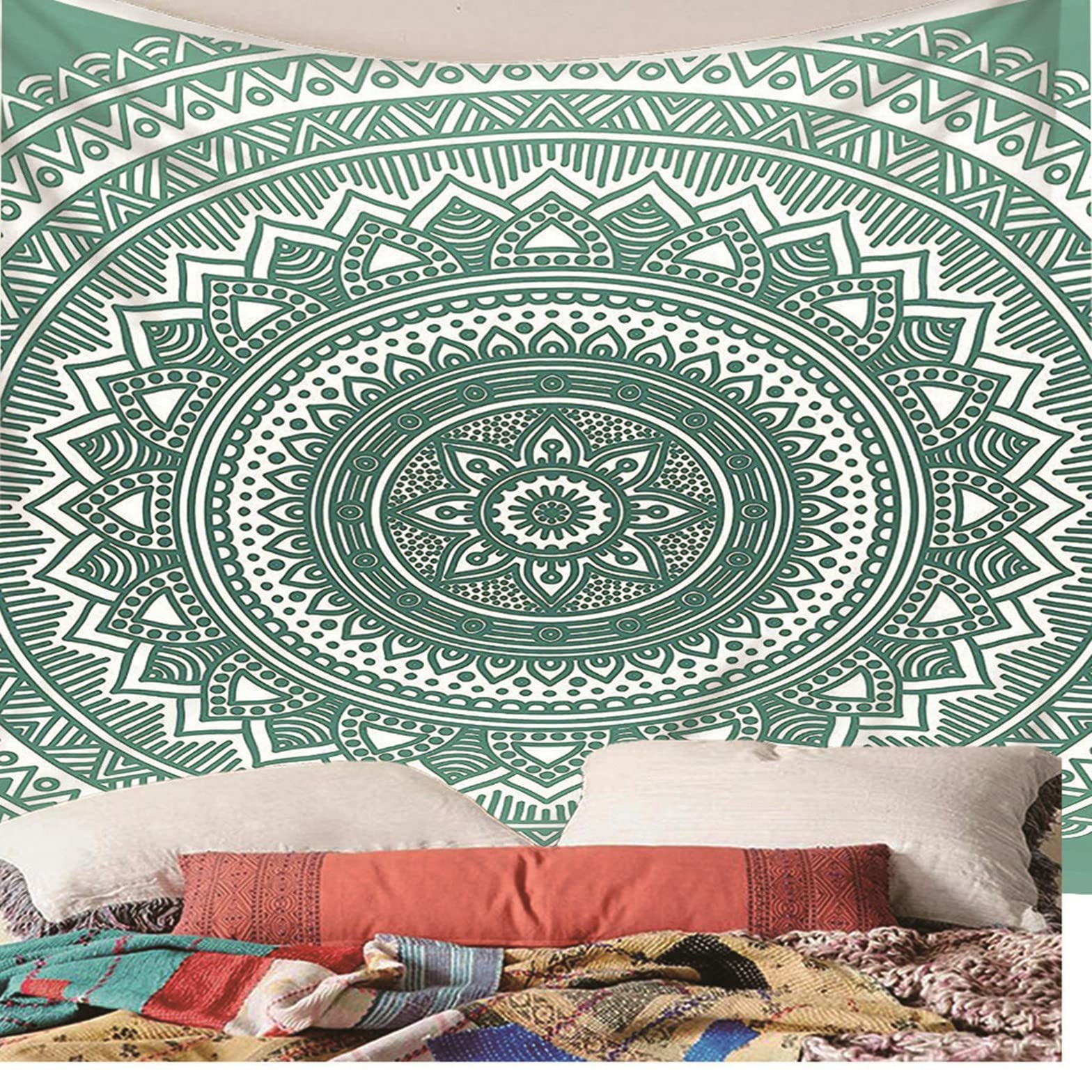 Isdreem Wandteppich Cute Wand Teppiche Kuche Retro-Blumenfiligranmuster Wandbehang Dekorationen Wandtuch Vorhang Grün Wandbehang Decke Stoffkunst Dekorationen 350x250cm