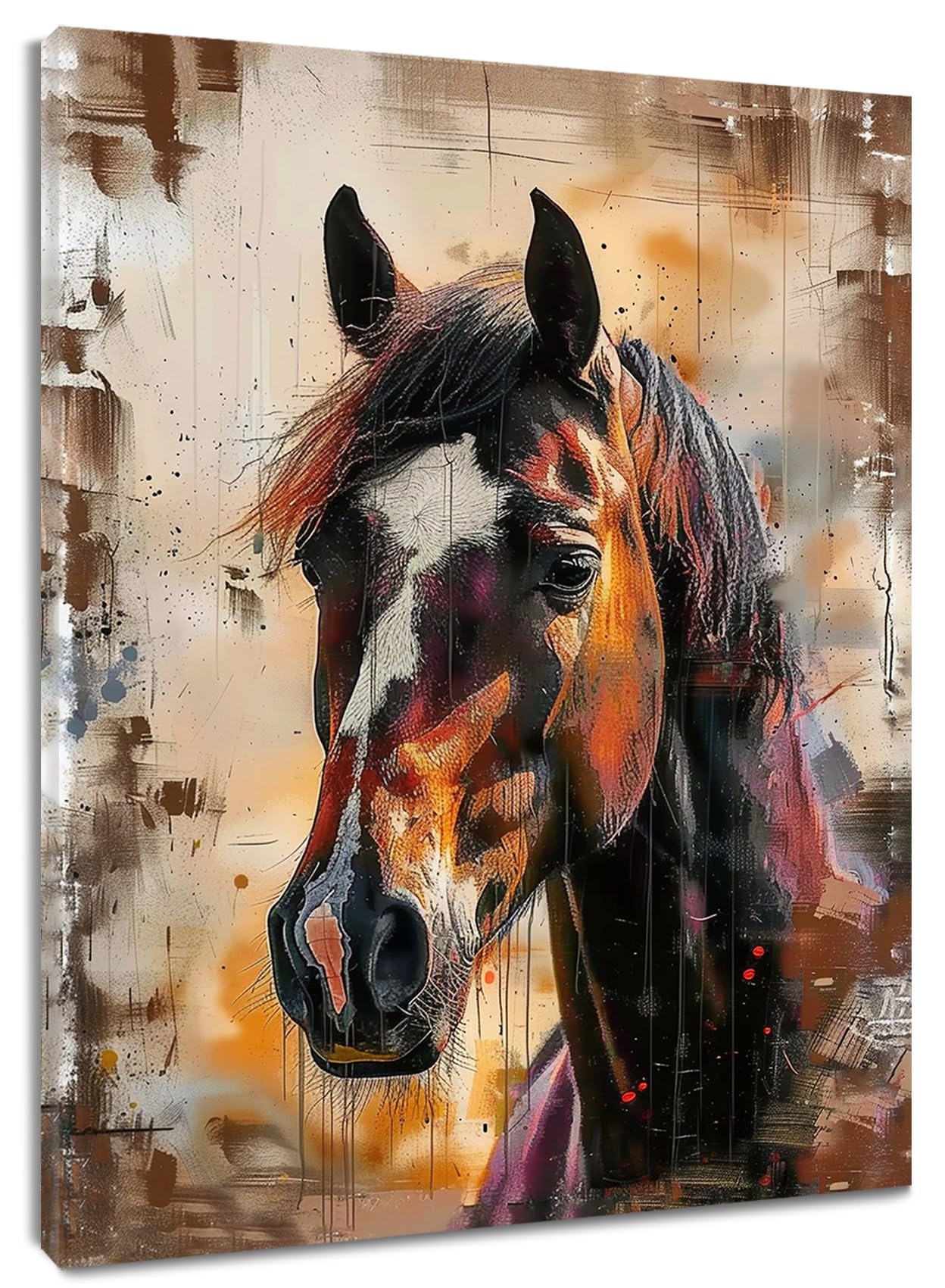 HVEST Vintage Horse Canvas Wall Art for Living Room, Funny Western Farmhouse Animal on Rustic Wood Framed Wall Art Horse Pictures Wall Decor for Bedroom Bathroom Home Ready to Hang,20L X 16W Inches