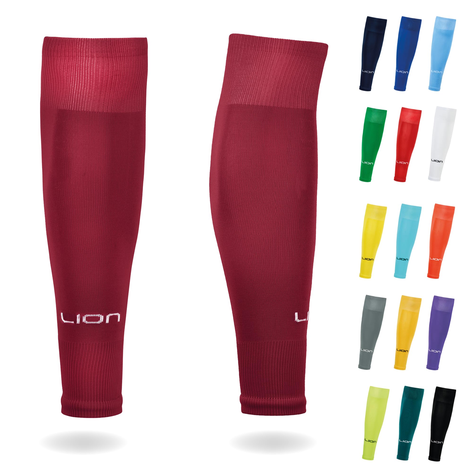 Lion Sportswear Burgundy Kids/Youth Football Sock Sleeves To Accompany Grip Socks - Fits Over Calf/Shin Pads - Variety Of Colors To Match Your Team Kit (Burgundy)