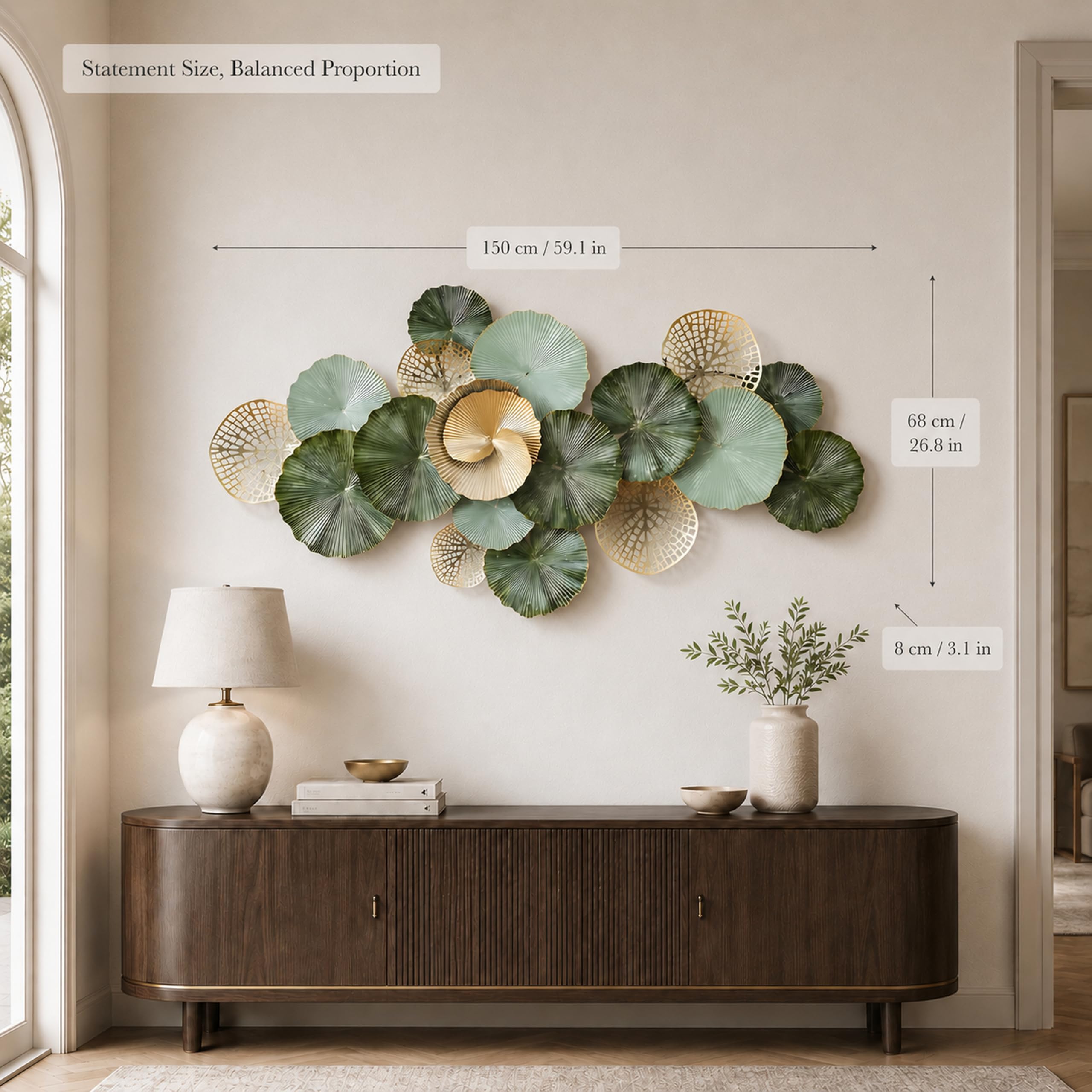 Decoración de Pared,Diseño Botánico Metálica Hecha a Mano | Limpieza Sencilla,Montaje Vertical y Horizontal,Adornos Pared para Salón Dormitorio Oficina - 150CM