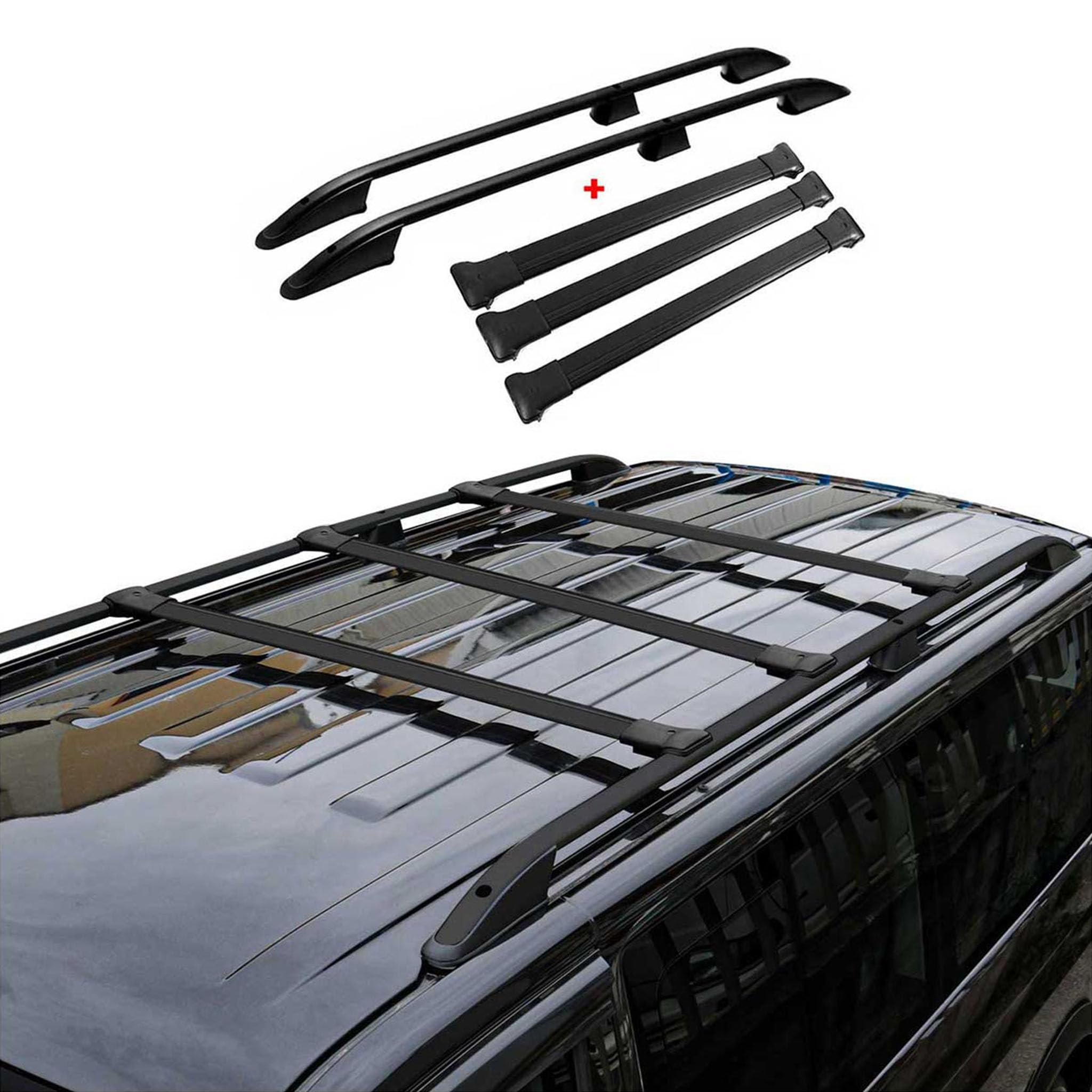 OMAC Dachträger für VW T5 T6 T6.1 Multivan Caravelle 2003-24 L2 Schwarz Alu | inkl. Dachreling (Set), Querträger, Grundträger