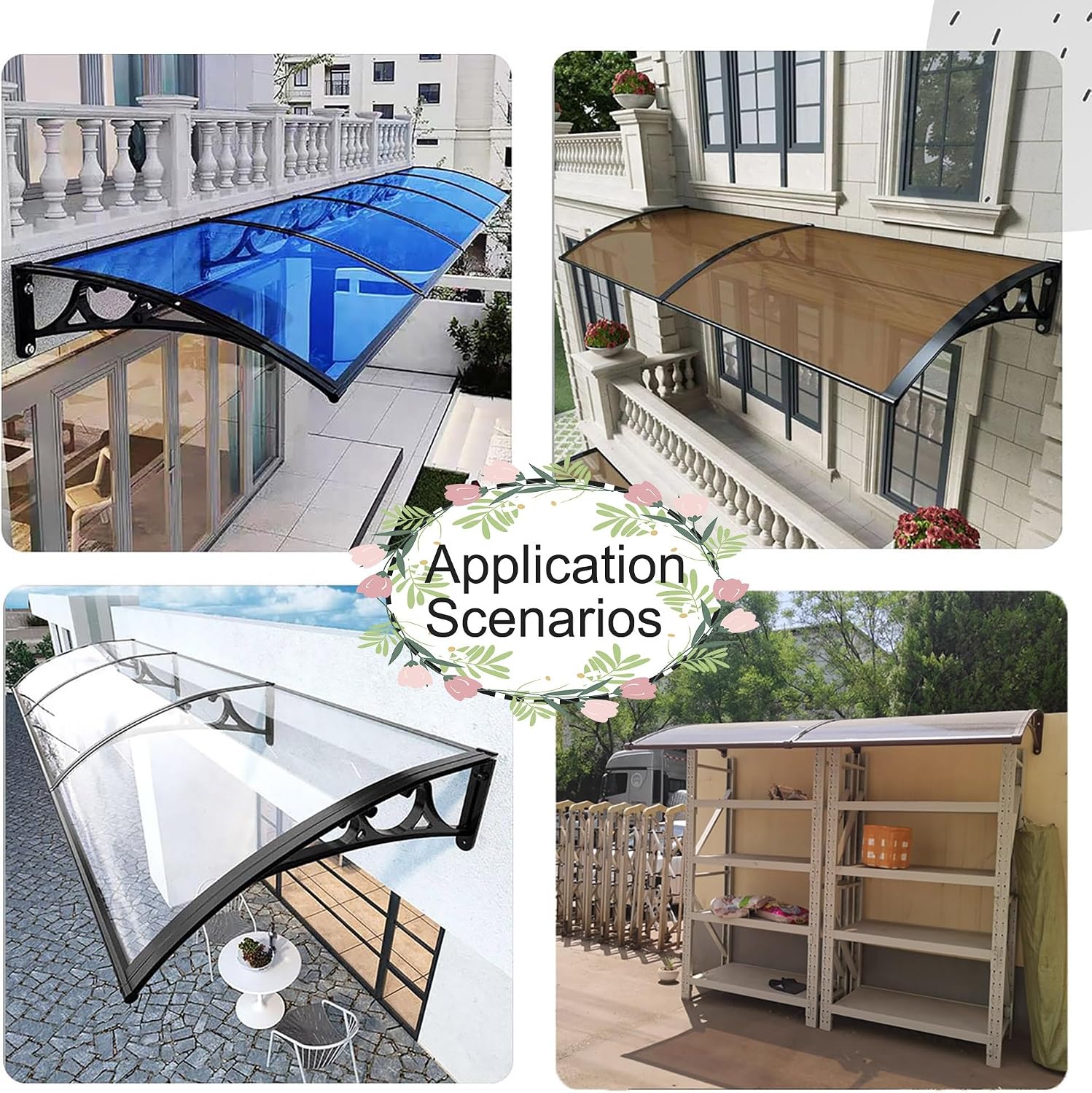 Front Door Canopy Outdoor Awning, Window Door Awning Canopy, awnings for Patio, Garden Canopy Patio Porch Awning, Overhang Awning for Windows, Polycarbonate Door Window Awnings(Brown,60x120cm/24 x47)