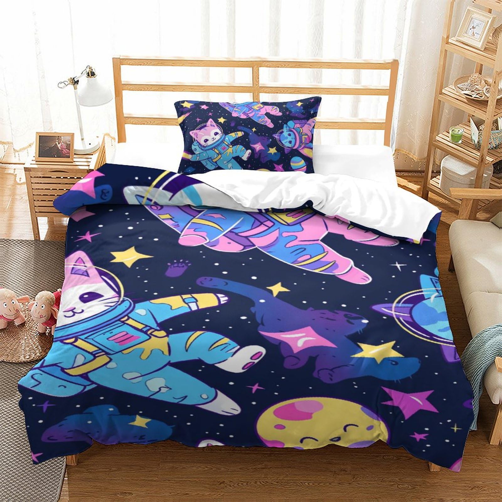 Parure de lit enfant astronaute 135x200 cm avec 2 taies d'oreiller en microfibre