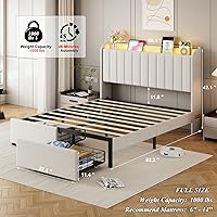 Vista 2 de Base de cama tamaño matrimonial con cabecera de almacenamiento y 2 cajones, base de cama tapizada con luces LED y práctica estación de carga, no Gris