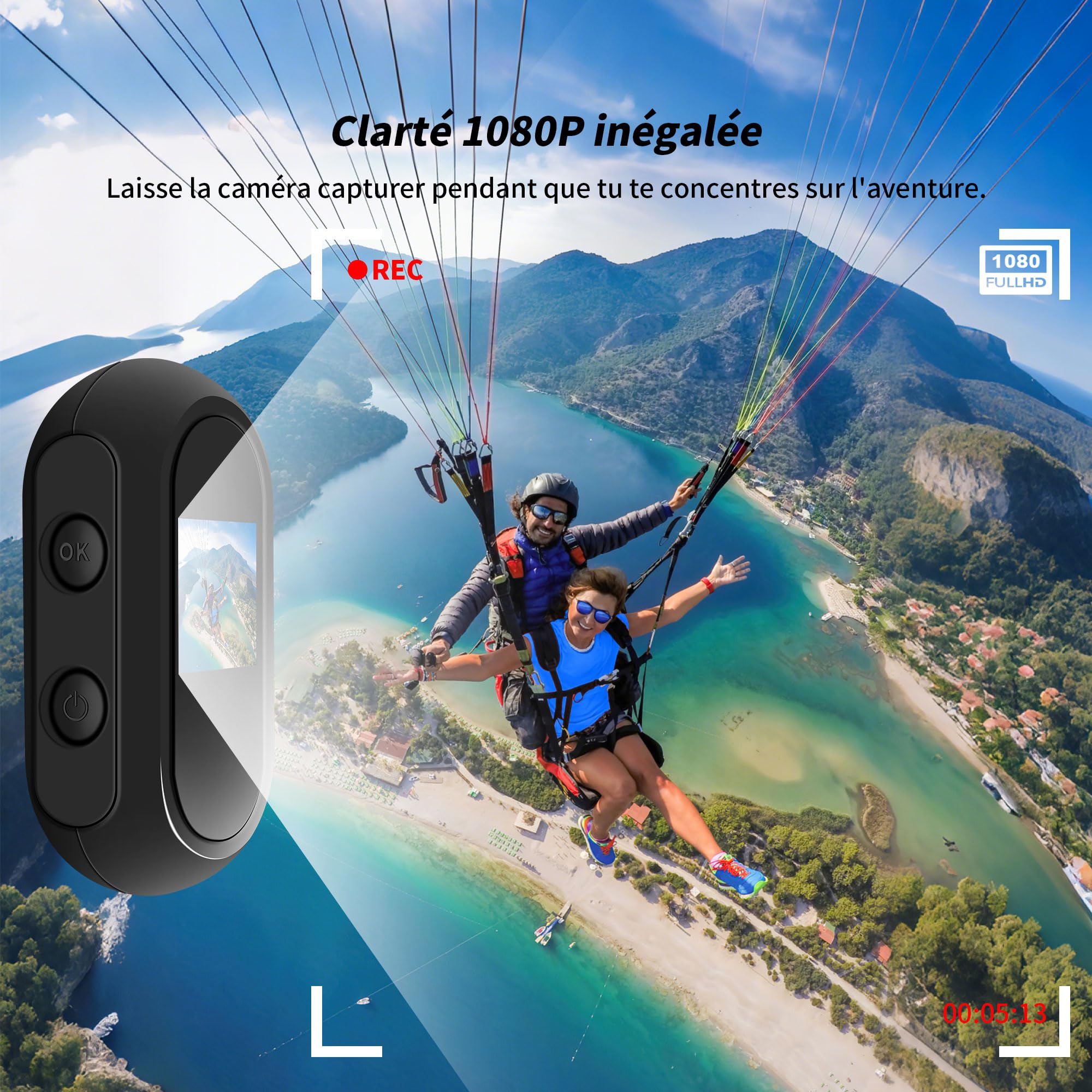 Caméra Sportive 1080P, Caméra d'action Magnétique