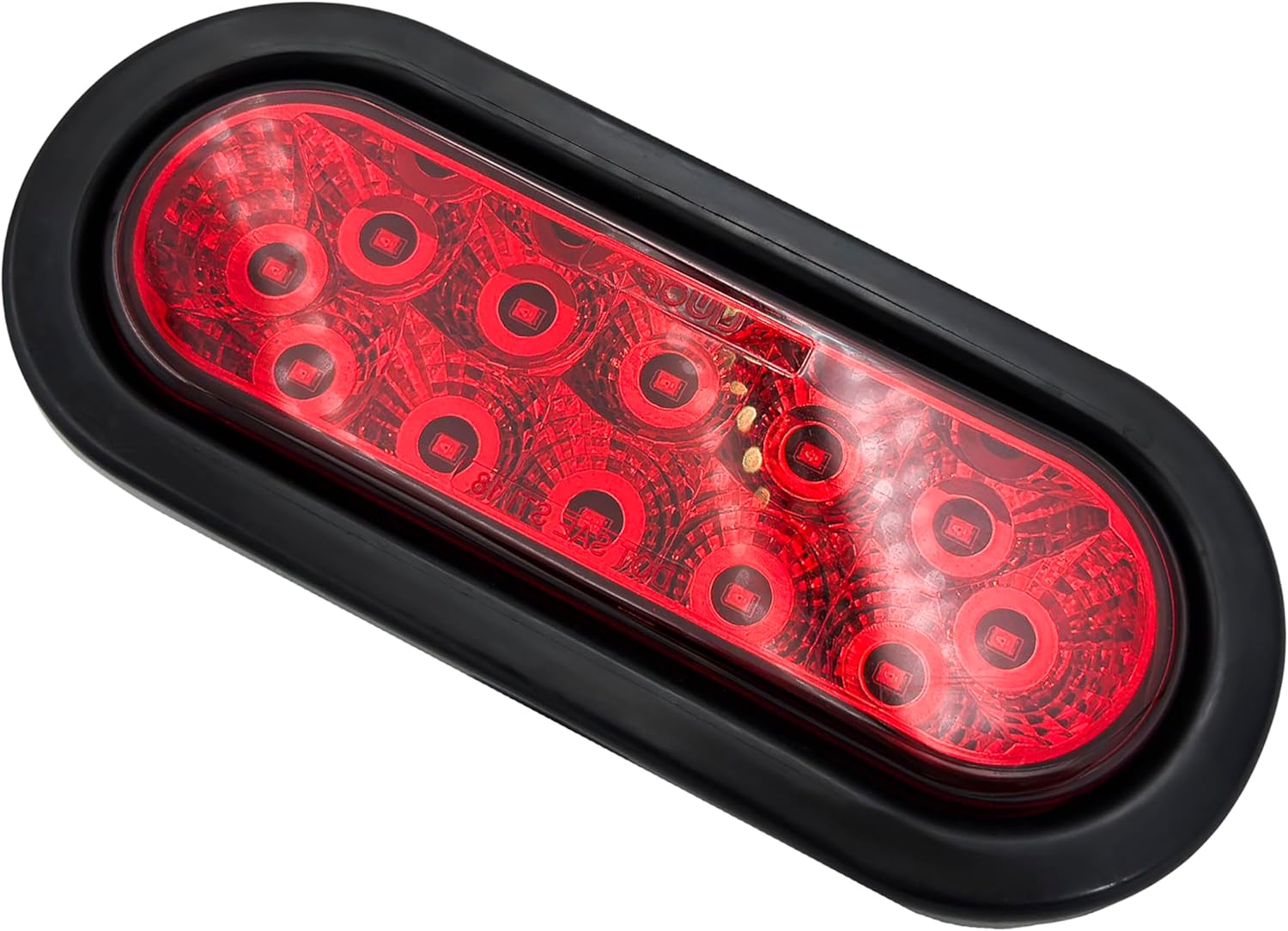 6-3/8" Oval Red Brake/Turn/Tail/Backup Light w/Grommet + Plug, 12V 12-LED, Submersible, Fits Universal 1993+ Truck & Trailer Applications - Replacement Part F01820S125