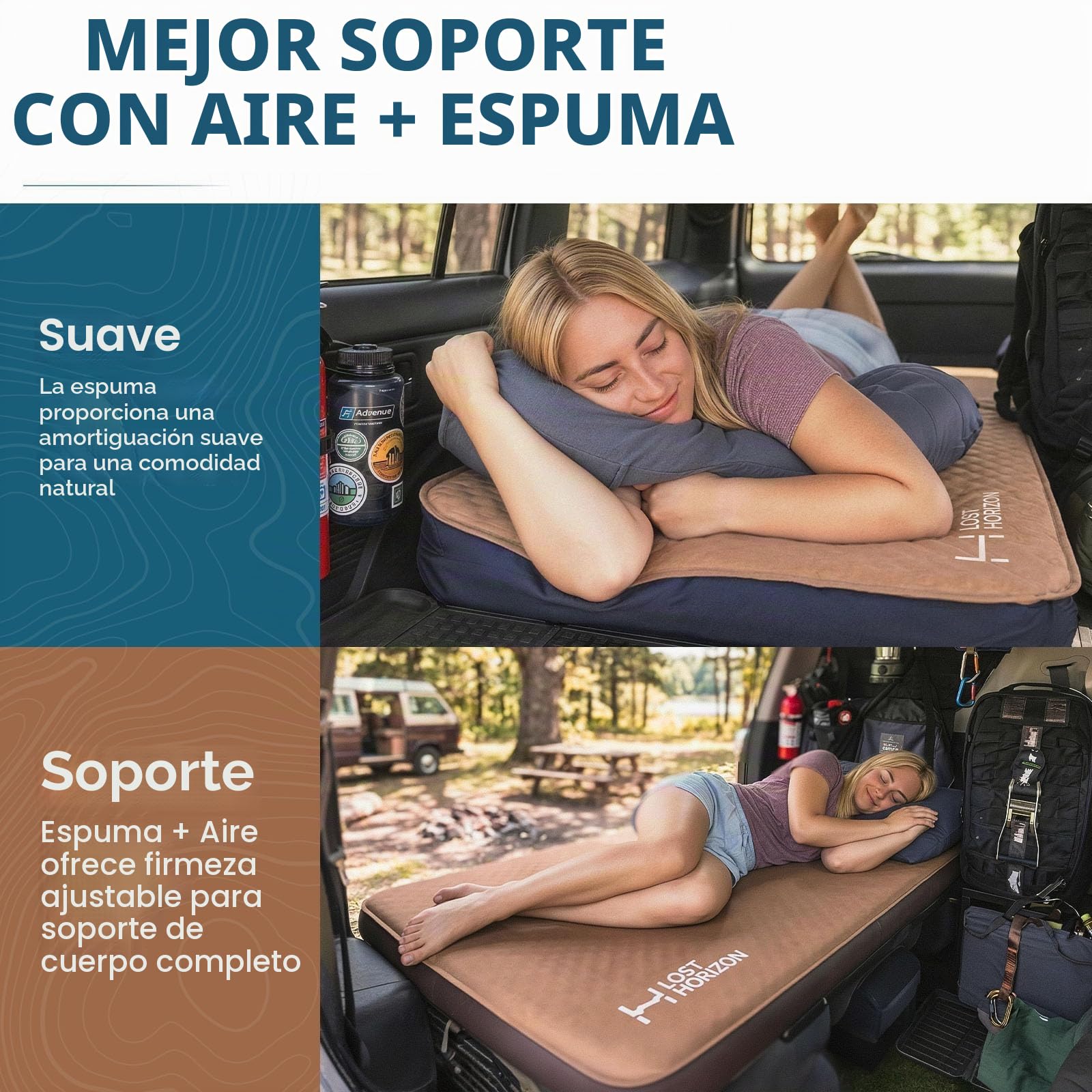LOSTHORIZON Airsoft - Colchoneta de Dormir autoinflable de 4.5 Pulgadas de Grosor con Espuma sólida, colchón de Camping con Saco de Bomba, Cama Enrollable portátil, Almohadilla Inflable para