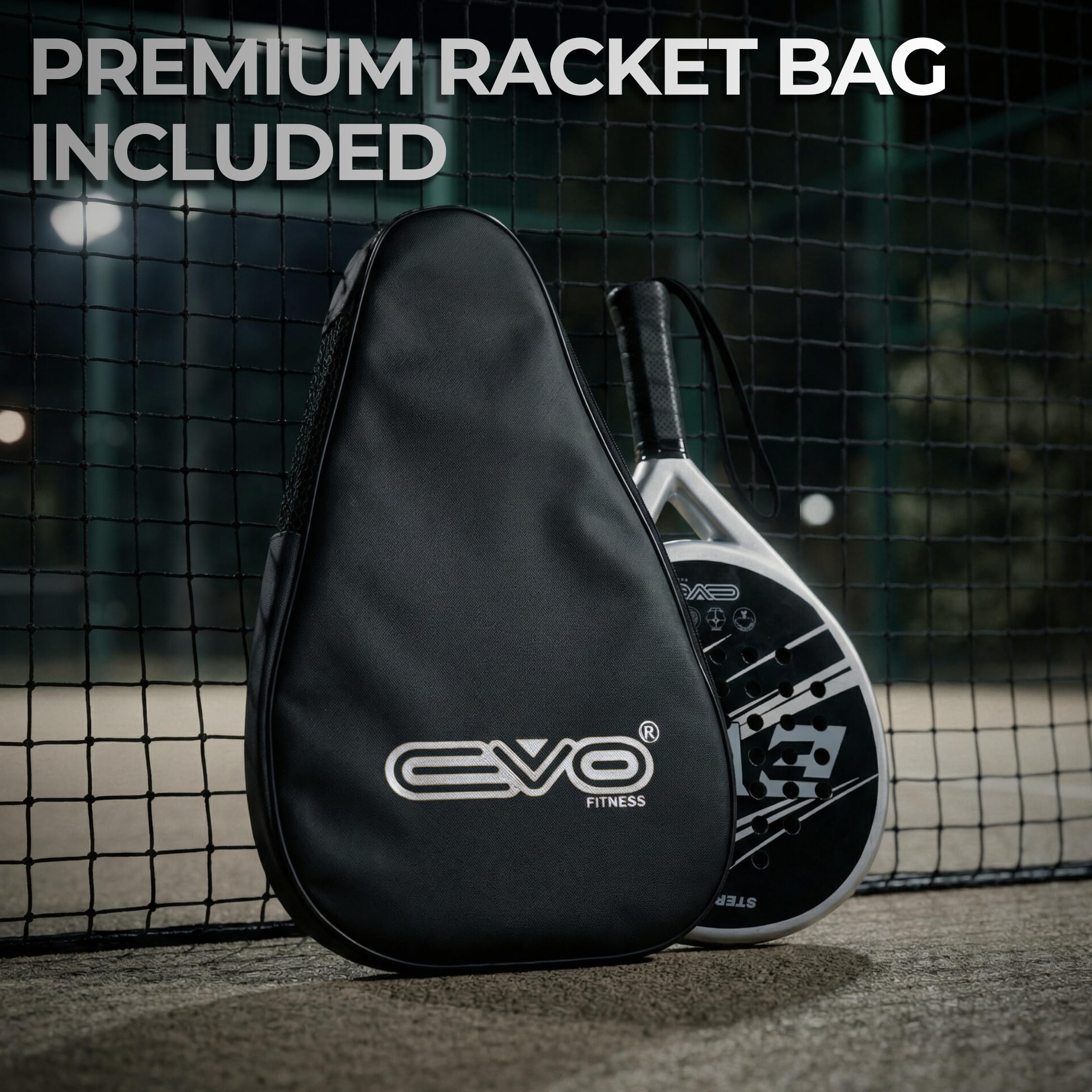 EVO Fitness Racchetta da padel – Nucleo in schiuma EVA morbida per il massimo controllo – 350 g – Racchetta da paddle leggera per adulti – Extra Large 525 cm² superficie della testa racchetta da