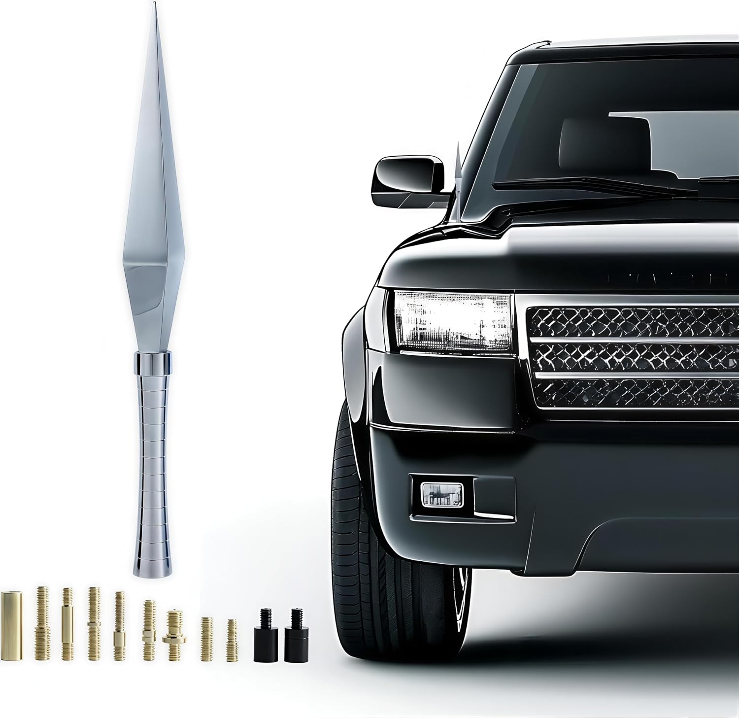 Dart-Shaped Car Antenna for SUV/Truck/Jeep|High-Gloss Finish | Aircraft Aluminum & Anti-Corrosion Coating | Weatherproof Design | Enhanced AM/FM Reception -20cm (Silvery)