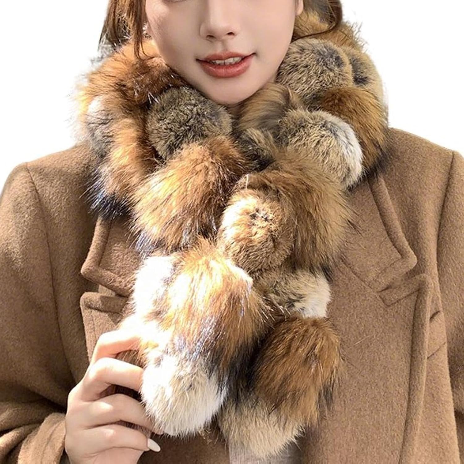 Luxury Faux Fur Scarf for Women Fashion Warm Cold Weather Neck Warmer Soft Cozy Fluffy Wrap for Fall Winter