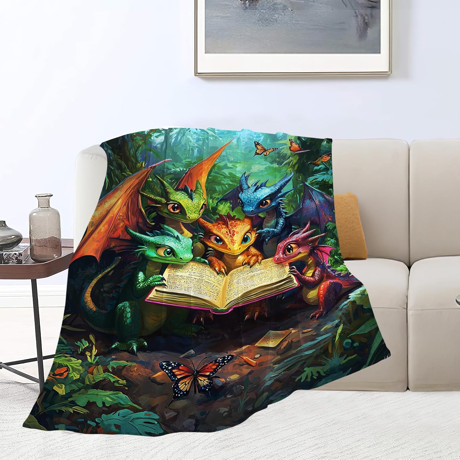 Dragon Blanket, Dragons Throw Blankets, Dragon Gifts for Boys Girls Women Men Lover Adult Cozy Fleece Flannel Bedding Stuff Animal Plush for Couch Sofa Bed Decor 50"X40" image 3