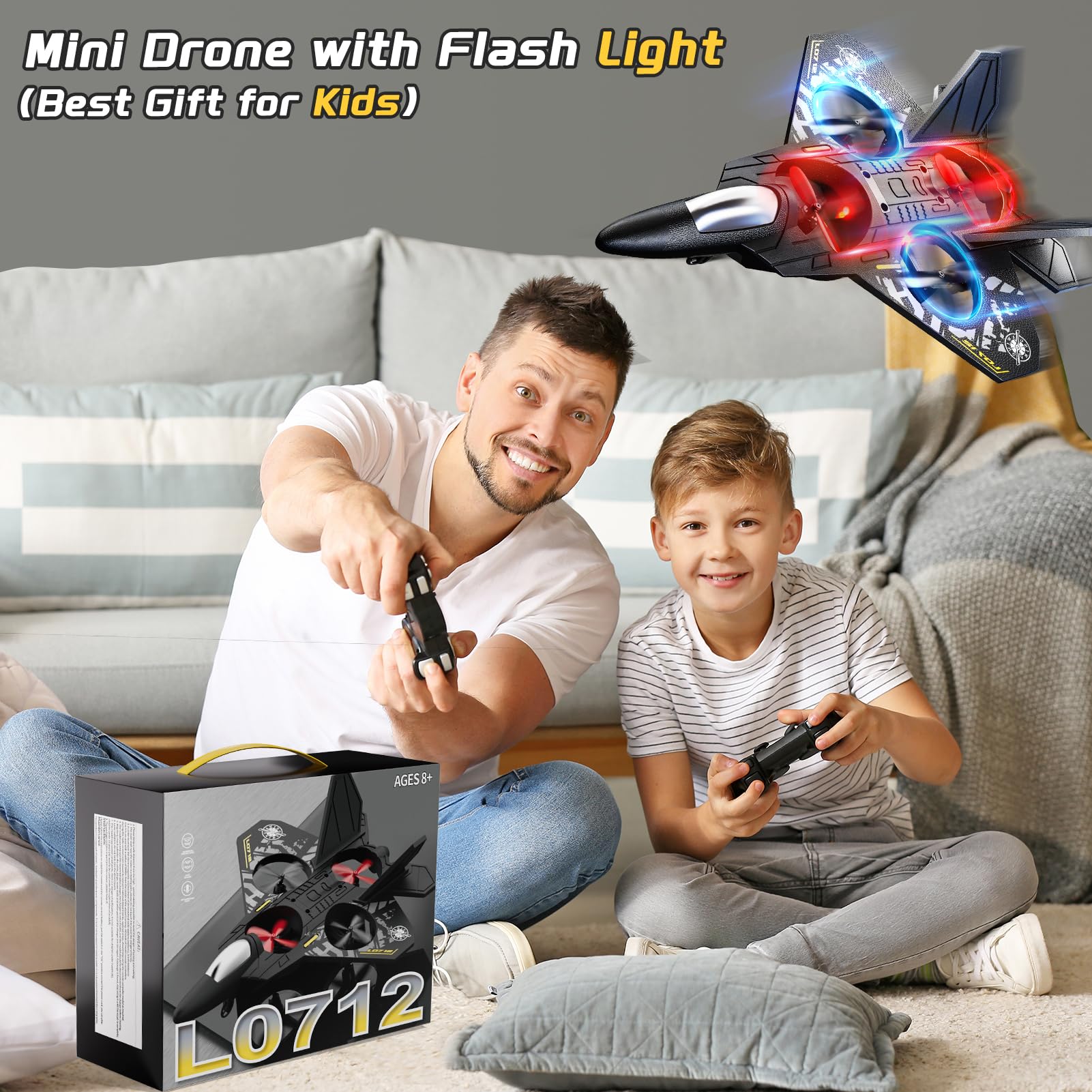 KukuFun Foam Remote Control Airplane Drone for Kids Ages 8-12, Remote Control Jet with Lights, 360° Flips, Auto Hover - Image 3