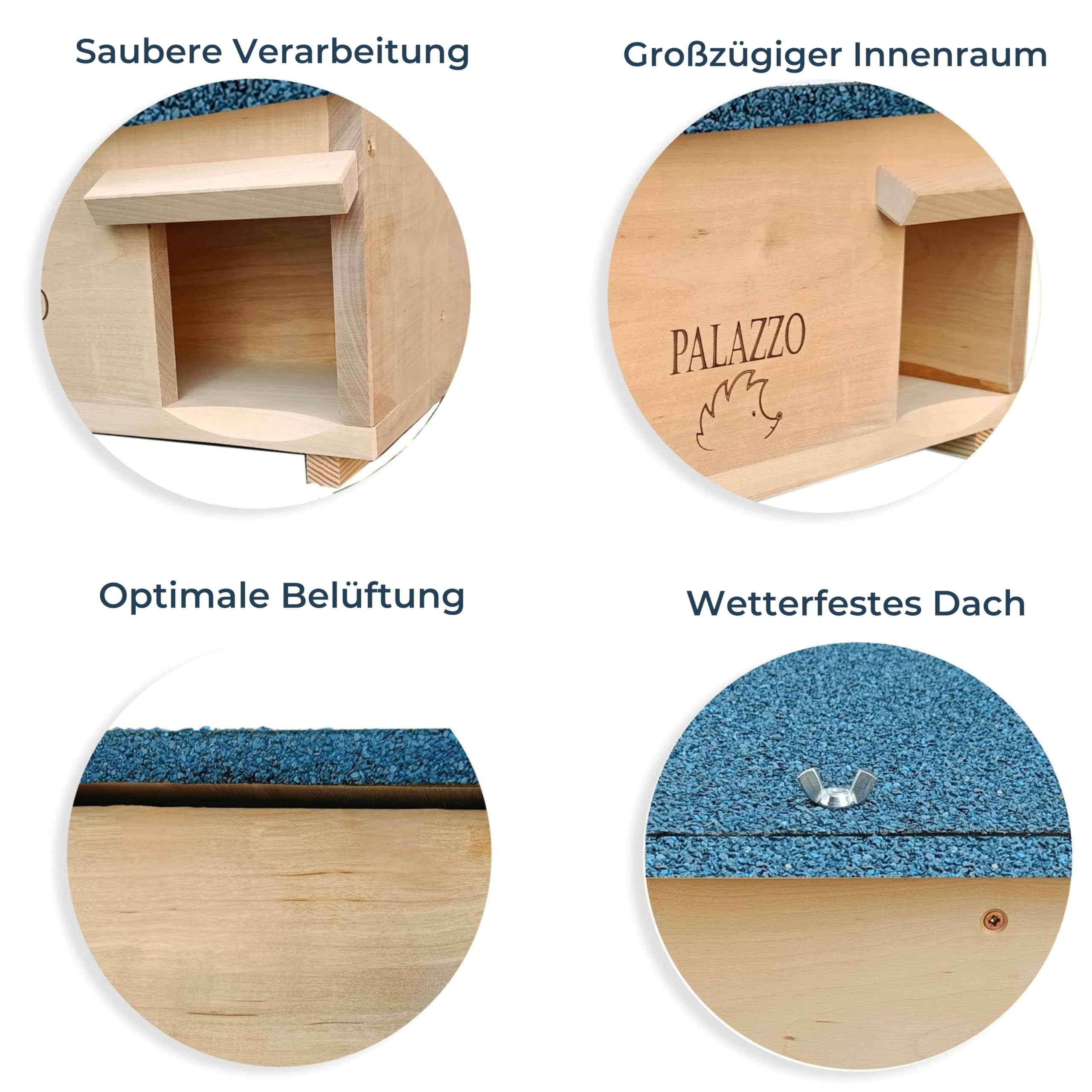 Dokkodo Igelhaus wetterfest aus Holz – Igelhotel & Winterquartier mit Labyrinth-Eingang – Sicherer Unterschlupf für Garten, 47 × 45 × 26 cm Palazzo