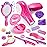 JOYIN 17Pcs Girls Beauty Salon Set, Pretend Role Play Doll Hair Stylist Toy Kit with Hairdryer, Mirror, Curling Iron and Other Accessories for Kids Toddler Fashion Cutting Makeup Party Favor