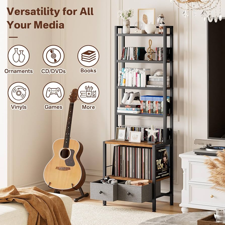 Amazon.com: DVD Storage Vinyl Record Storage Rack, 6-Tier CD Rack