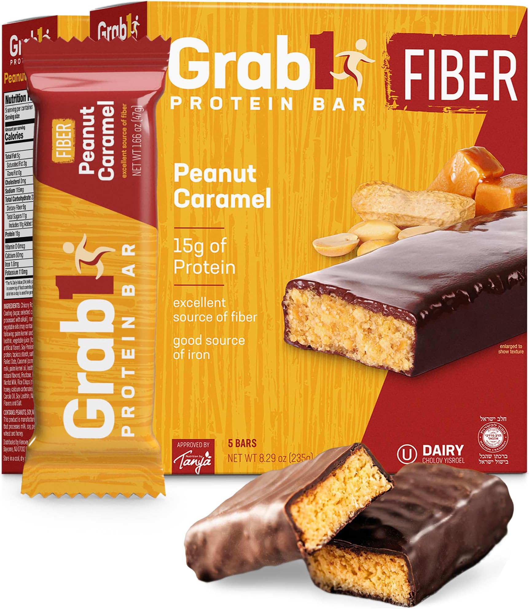 High Fiber Protein Bars | 9 Grams Fiber | 10 Grams Protein | Peanut Caramel Flavor (2 Pack - 10 Bars) Controls Hunger | Delicious Tasting (For Real!) | Lower Net Carbs | Low Calorie | Certified Kosher