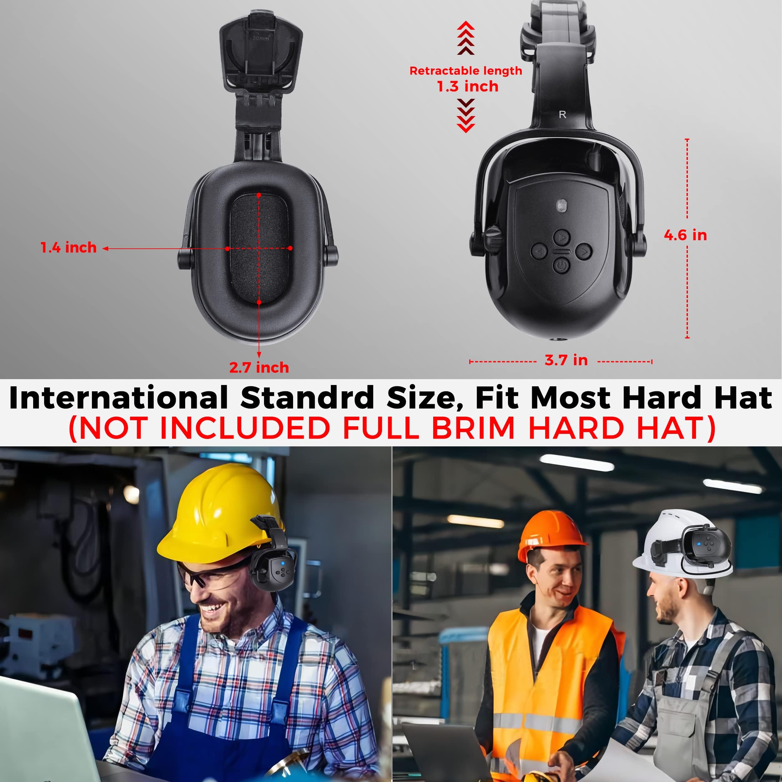 Kalence Cuffie antirumore Bluetooth, NRR 28 dB, regolabili, con protezione dell'udito 50 ore di riproduzione, per falciatura, edilizia, officina, nero, Nero , L