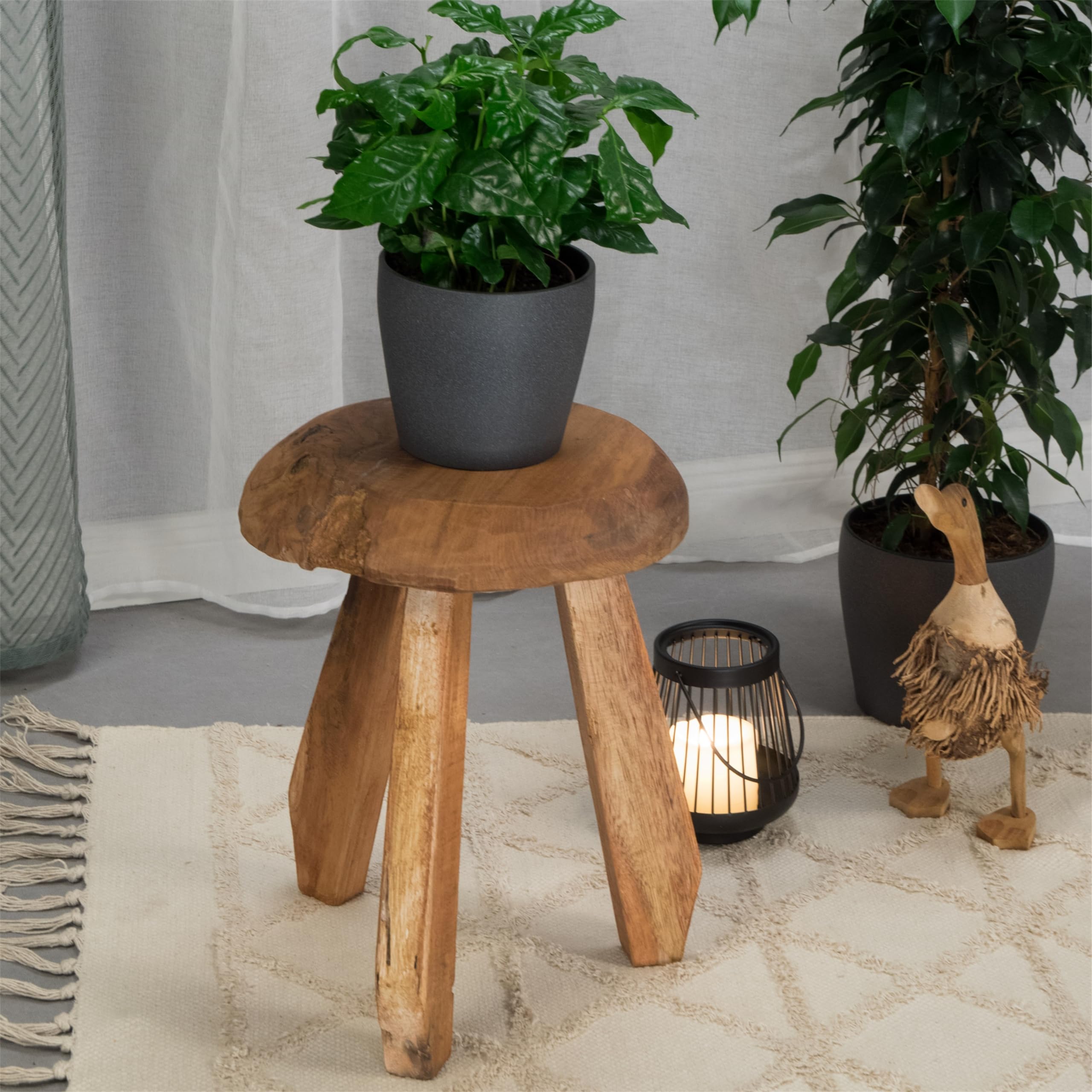 Rustico Sgabello Heidi | Legno di Mogano, 39 cm | Sgabello da mungitura in Legno, Sgabello per Fiori, Sgabello in Legno Naturale, Sgabello Laterale Rotondo