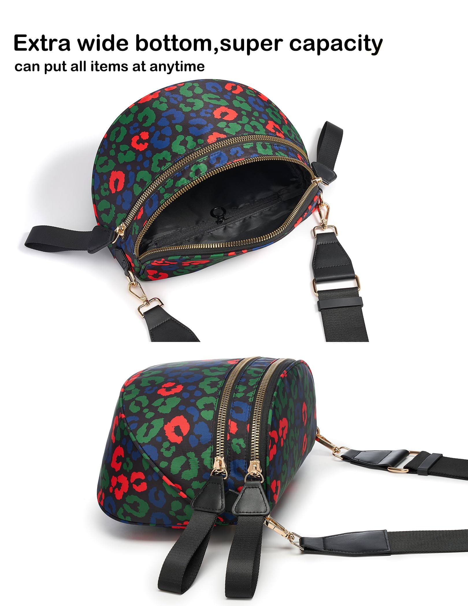 FEIBOON Spacious Nylon Crossbody Bag Bum Bag Handbags Wallets Purses Trendy Shoulder Bag for Women (Red, Blue, and Green Leopard) view 6