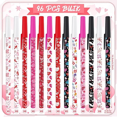 Miniatura 2 de 96 bolígrafos de San Valentín a granel para el día de San Valentín, bolígrafos de corazón con forma de corazón rojo y rosa con forma de corazón
