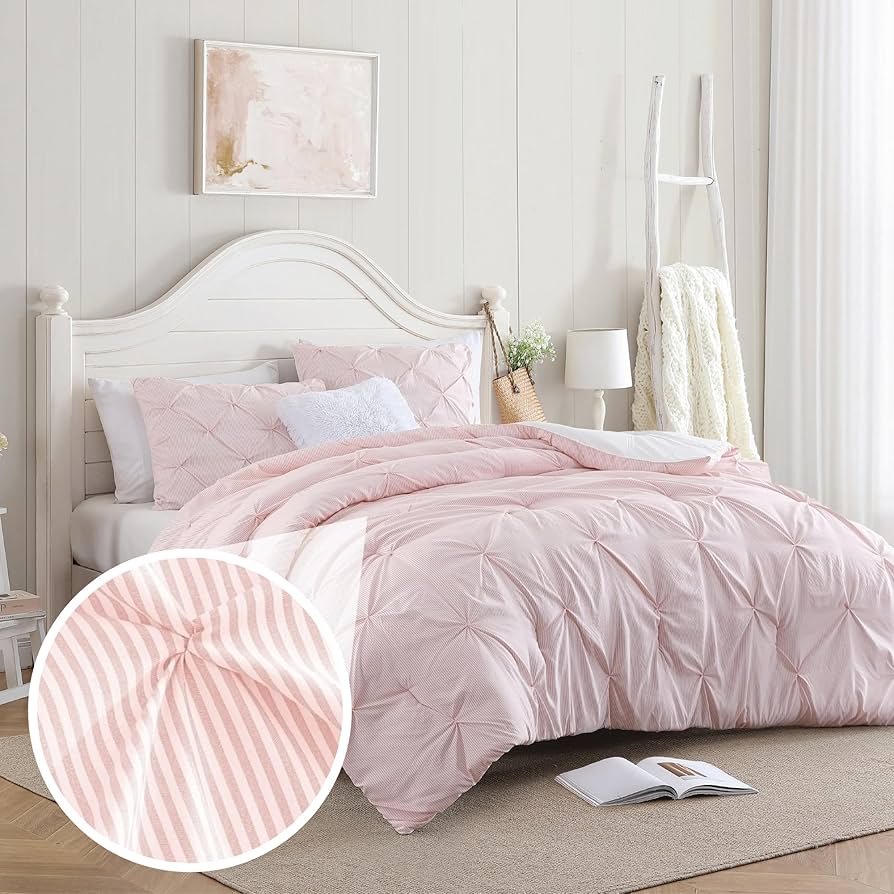 Amazon.com: Swift Home Full/Queen Pinstripe Peach Pink Comforter