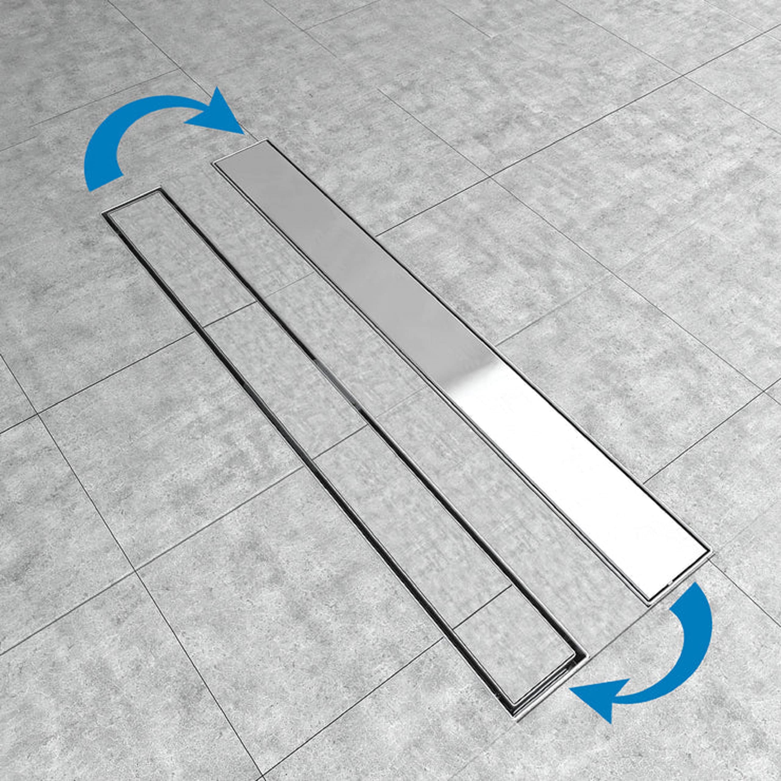 Caniveau extra plat pour douche italienne reversible finition inox/ou à carreler longueur 90 centimètres - Avec siphon anti odeur et filtre pour cheveux NOYON & THIEBAULT