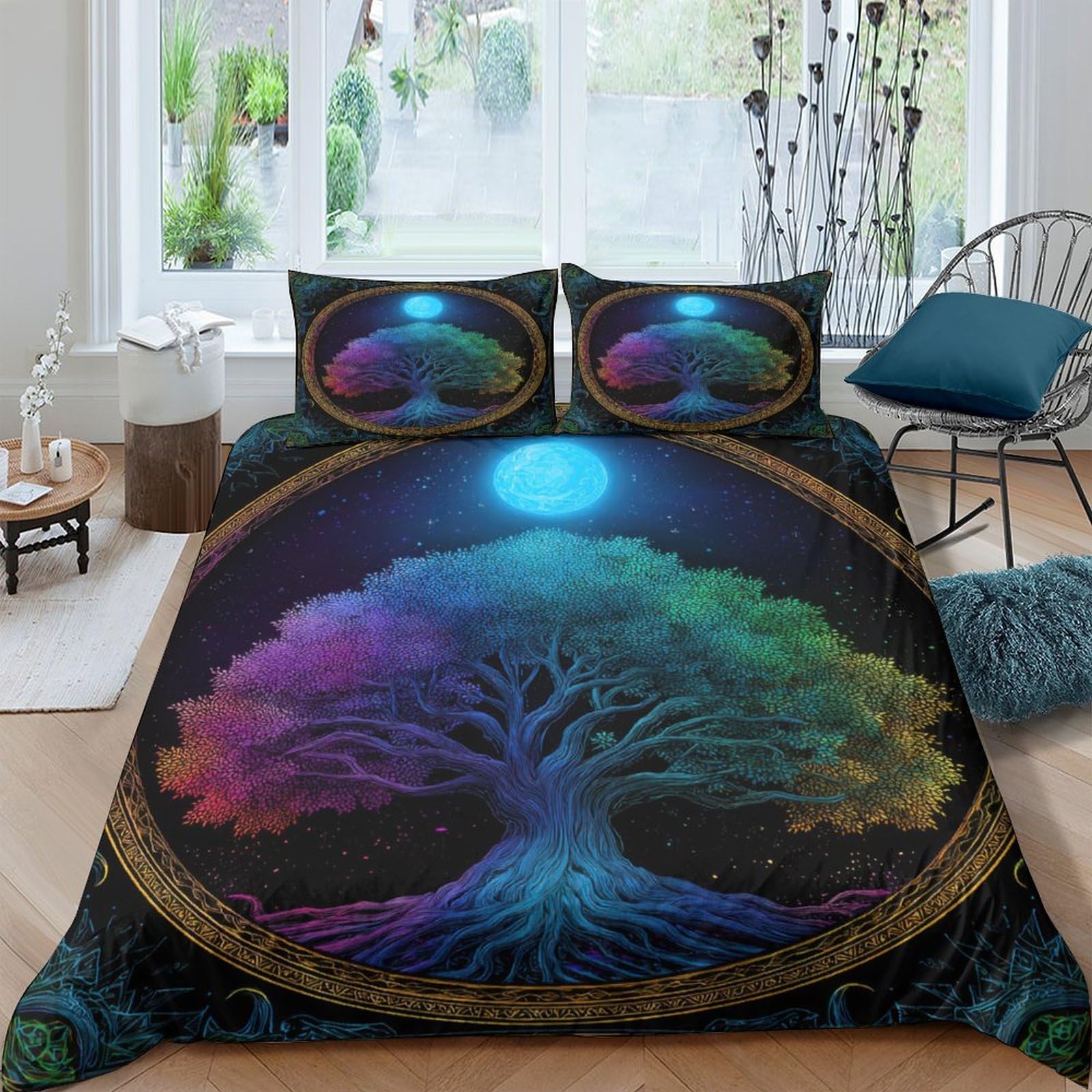Parure de lit arbre de vie en microfibres douces et respirantes pour chambre 135x200cm