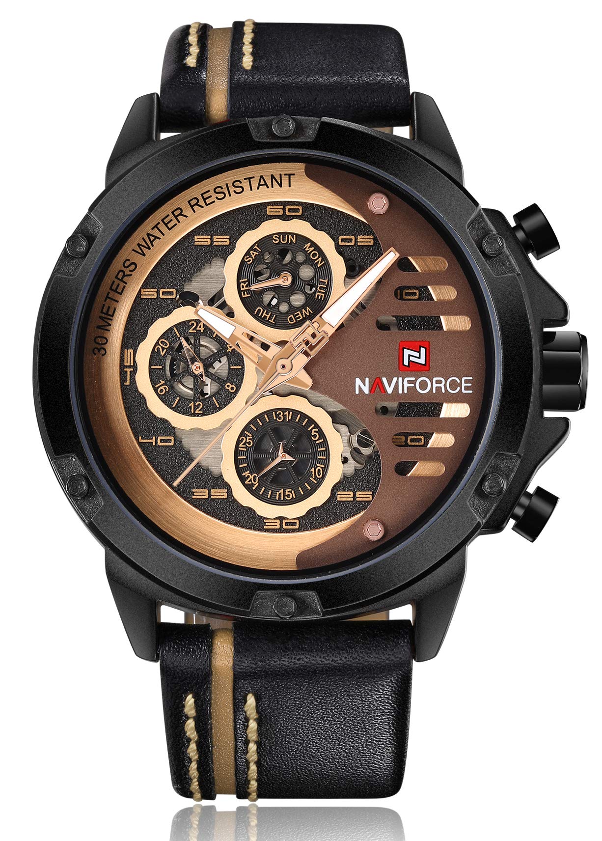 Naviforce casual in pelle uomini orologi Sport 3atm impermeabile display LCD orologio quadrante fresco impermeabile sport maschio orologio | IT