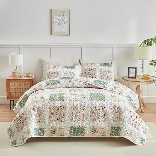 Juego de edredón botánico de hojas verdes, tamaño Queen de 88 x 88 pulgadas, 3 piezas con flores rojas y azules, colcha reversible de microfibra Juego de edredón botánico de hojas verdes, tamaño Queen de 88 x 88 pulgadas, 3 piezas con flores rojas y azules, colcha reversible de microfibra