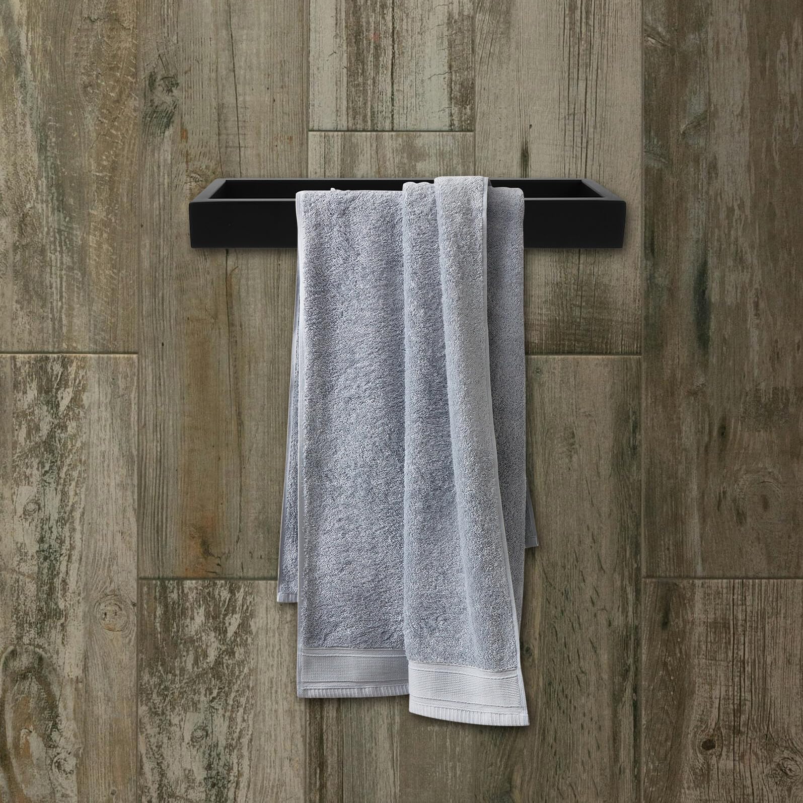 Toallero de Pared para Baño de Acero Inoxidable 260X75X30 MM Aro Rectangular Negro Soporte Resistente y Antióxido para Toallas y Ducha Diseño Moderno y Funcional