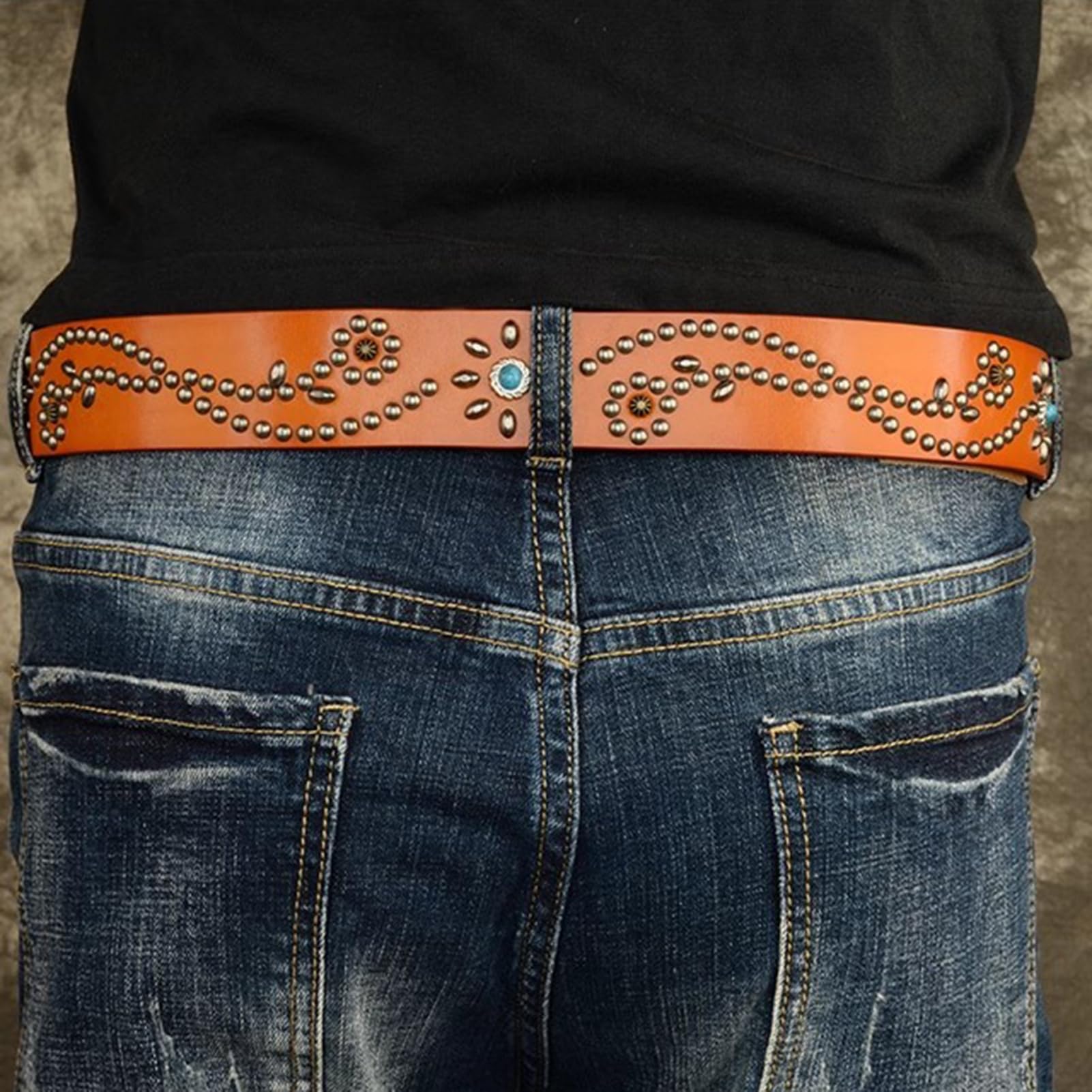 Cinture Western da Donna Uomo Cowboy Cowgirl Cinture in Vera Pelle con Borchie Country con Fibbie per Jeans Pantaloni Rodeo - 38 mm di Larghezza