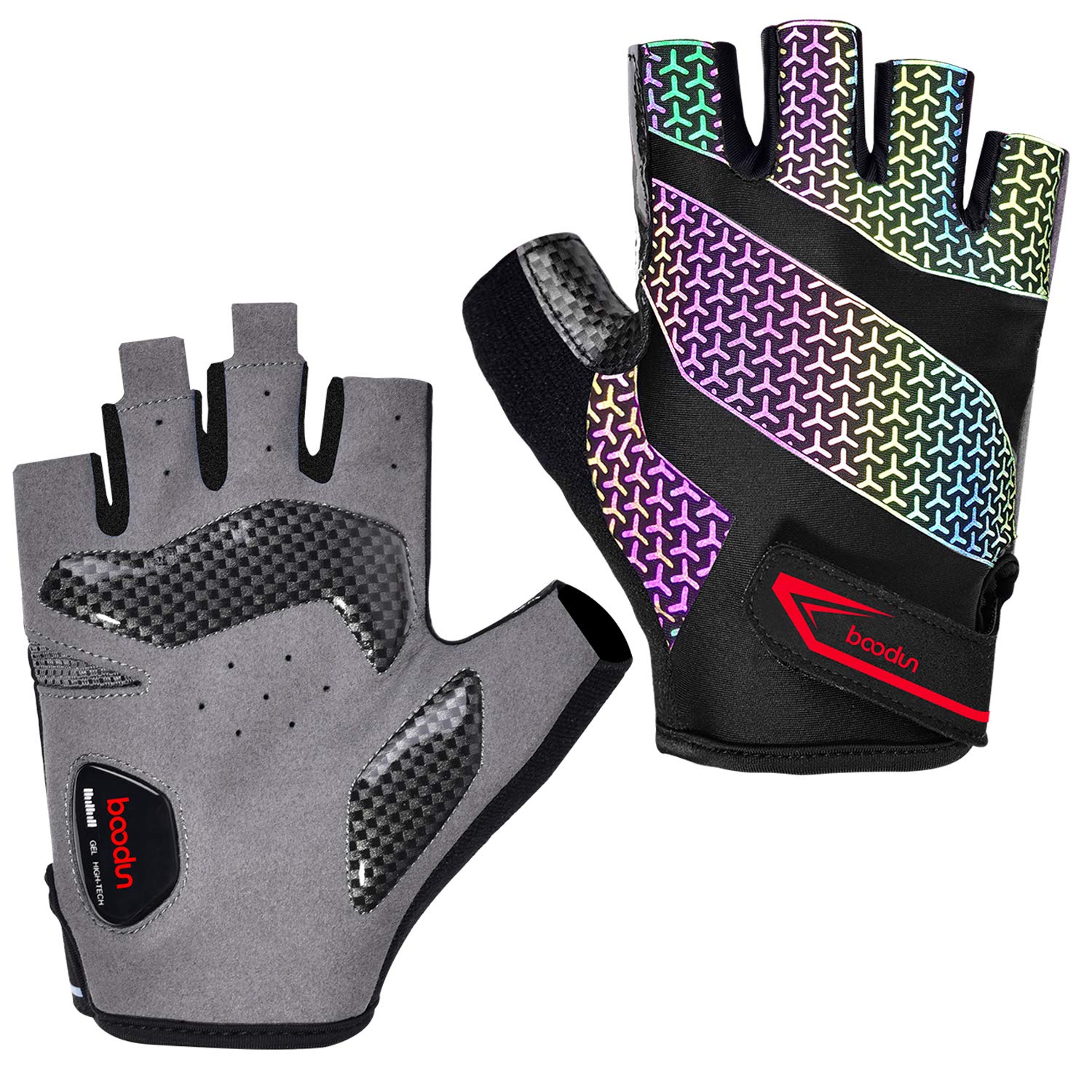 Cycling Gloves for Men/Women Half Finger Dazzling Reflective Breathable Non-slip Gloves with Palm Air Cushion