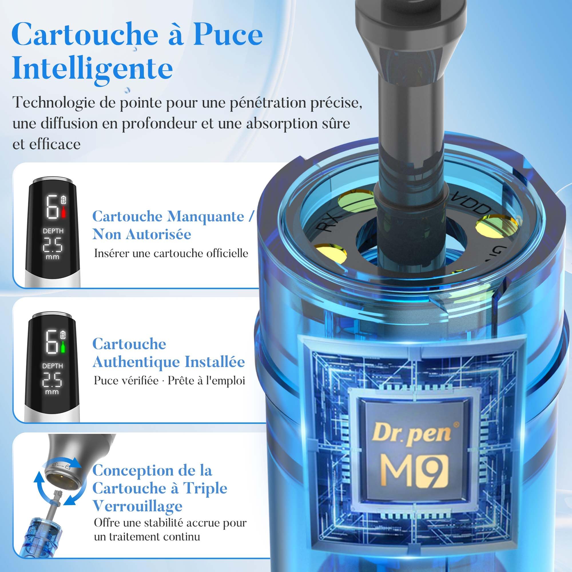 Dr. pen M9 Stylo Microneedling avec 10 Cartouches, Nouveau Modèle 2026, 6 Niveaux et Affichage LED Dermapen avec Base de Rangement, pour Visage Corps Cheveux Barbe Croissance