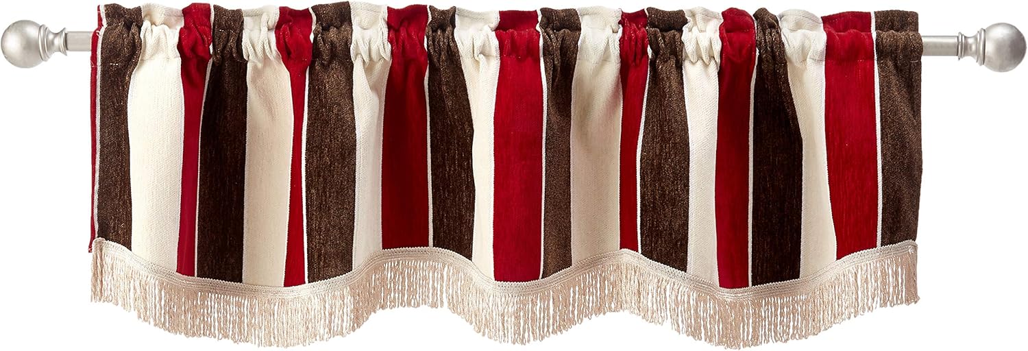 Violet Linen Decorative Deluxe Chenille, Striped Design, 60" x 15" Window Valance - Burgundy