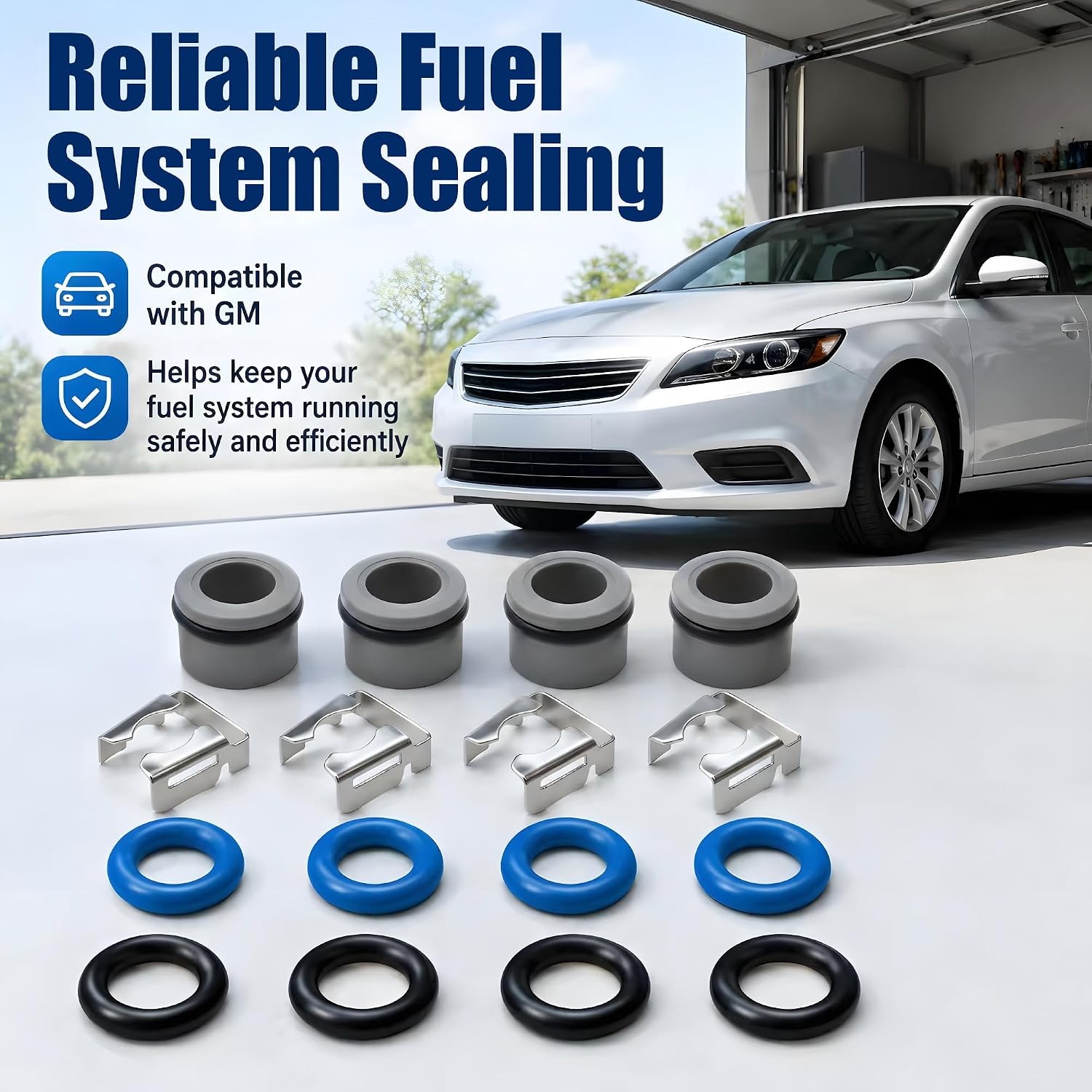 JA&MIU 16 PCS Fuel Injector O-Ring Set, O-Ring Injector Rebuild Kit, Replacement 12593747 Fuel Injector O-Ring Seal Kit for GM - Port Fuel Injector O-Ring Kit with Brackets and Insulators (4 Set)