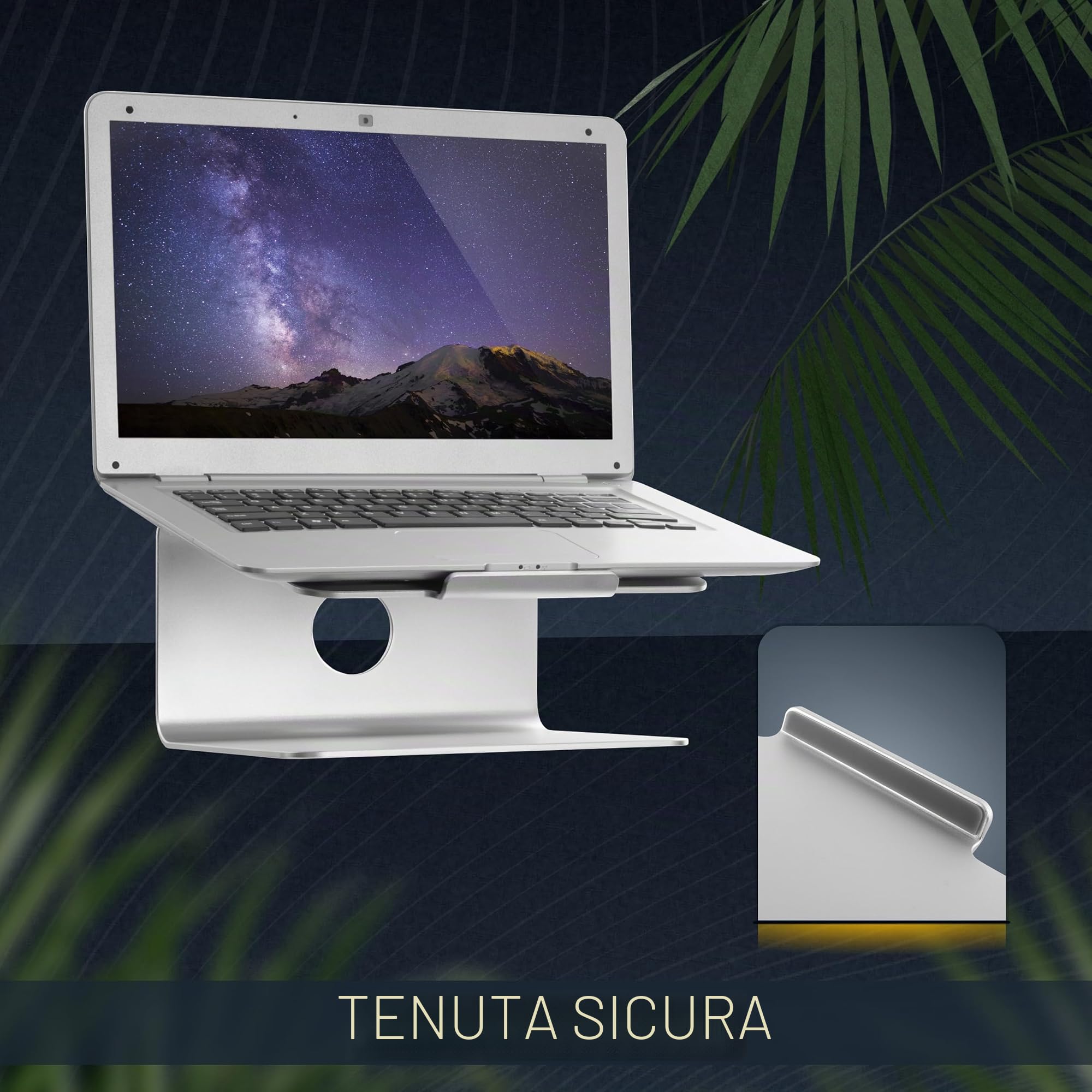 RICOO Supporto PC portatile MTS-02 Rialzo laptop per scrivania Compatibile con Mac-Book Piedistallo da tavolo Per schermo notebook Argenteo
