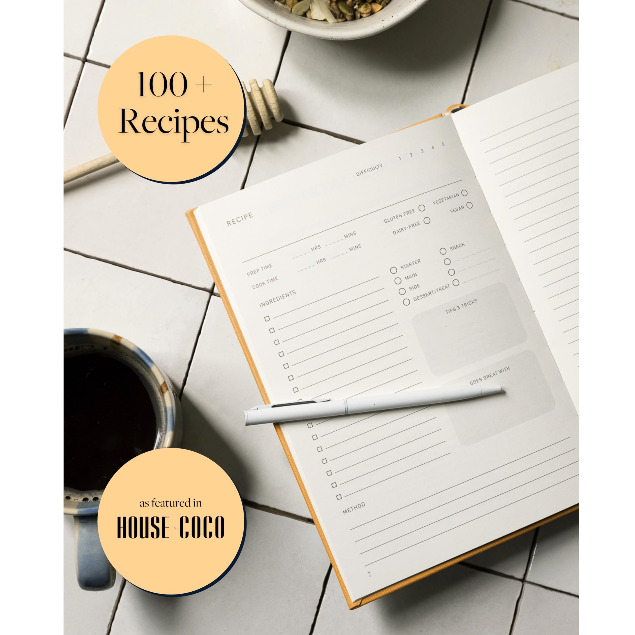 Scribble & Dot® Recipe Book for Own 100 Recipes, Mustard Yellow - Image 2