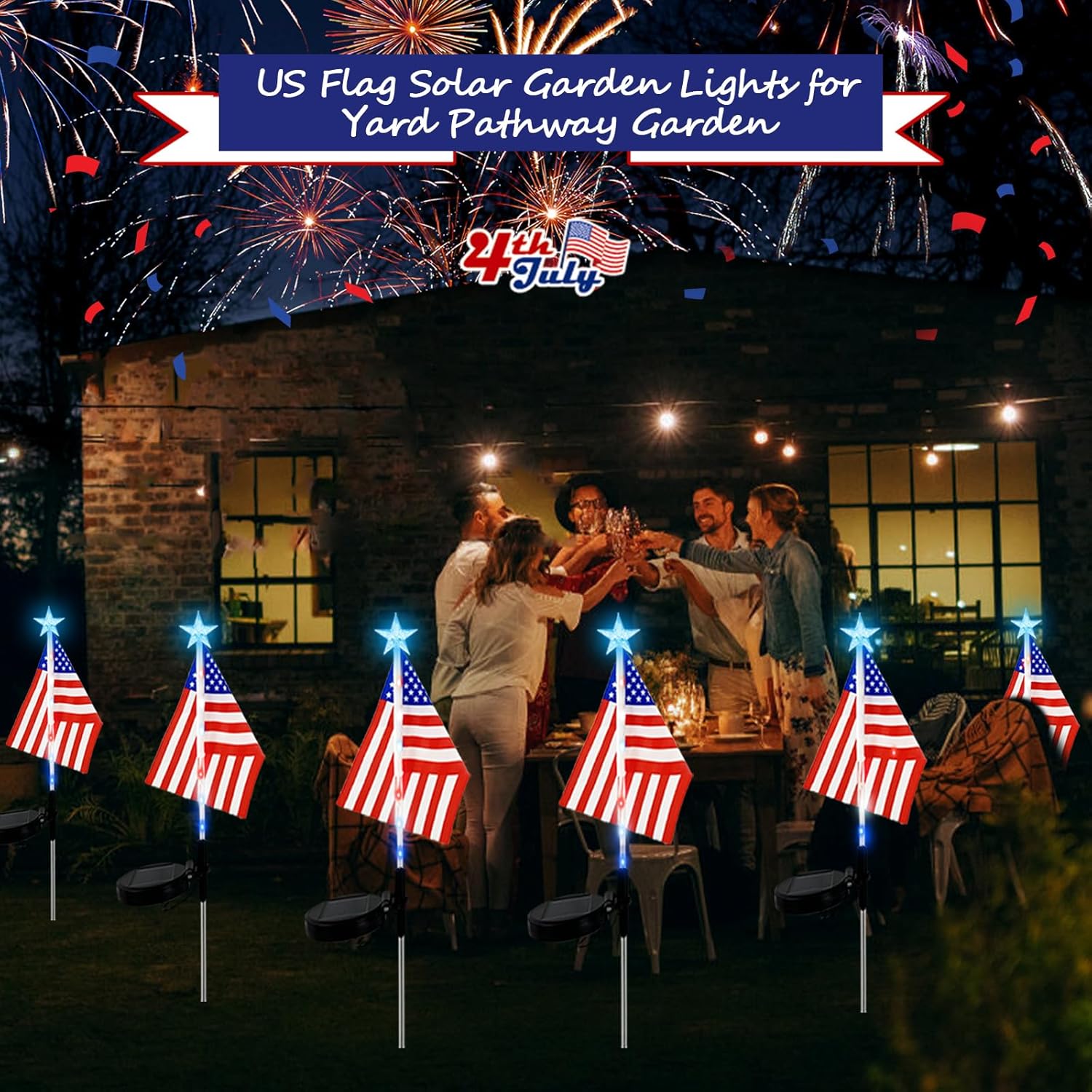 US Flag Solar Garden Lights, 7 Color Changing American Flag Light 4th of July Decorations Lights Patriotic Solar Lights Outdoor for Independence Day Memory Day Garden Yard - 4 Pack