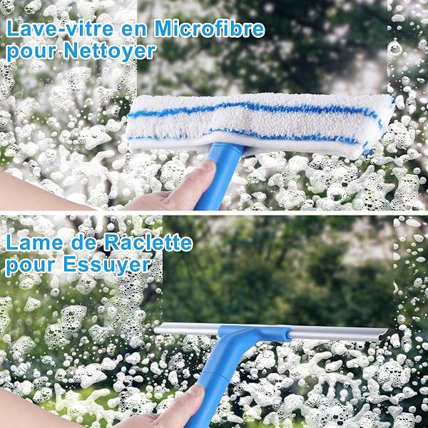 Mitclear Raclette à vitre Professionnelle(30cm), Lave-vitre avec Raclette Silicone et Brosse Microfibre, Kit de Nettoyage de Vitres pour Salle de Bain, Douche, Voiture, Fenêtres - 2