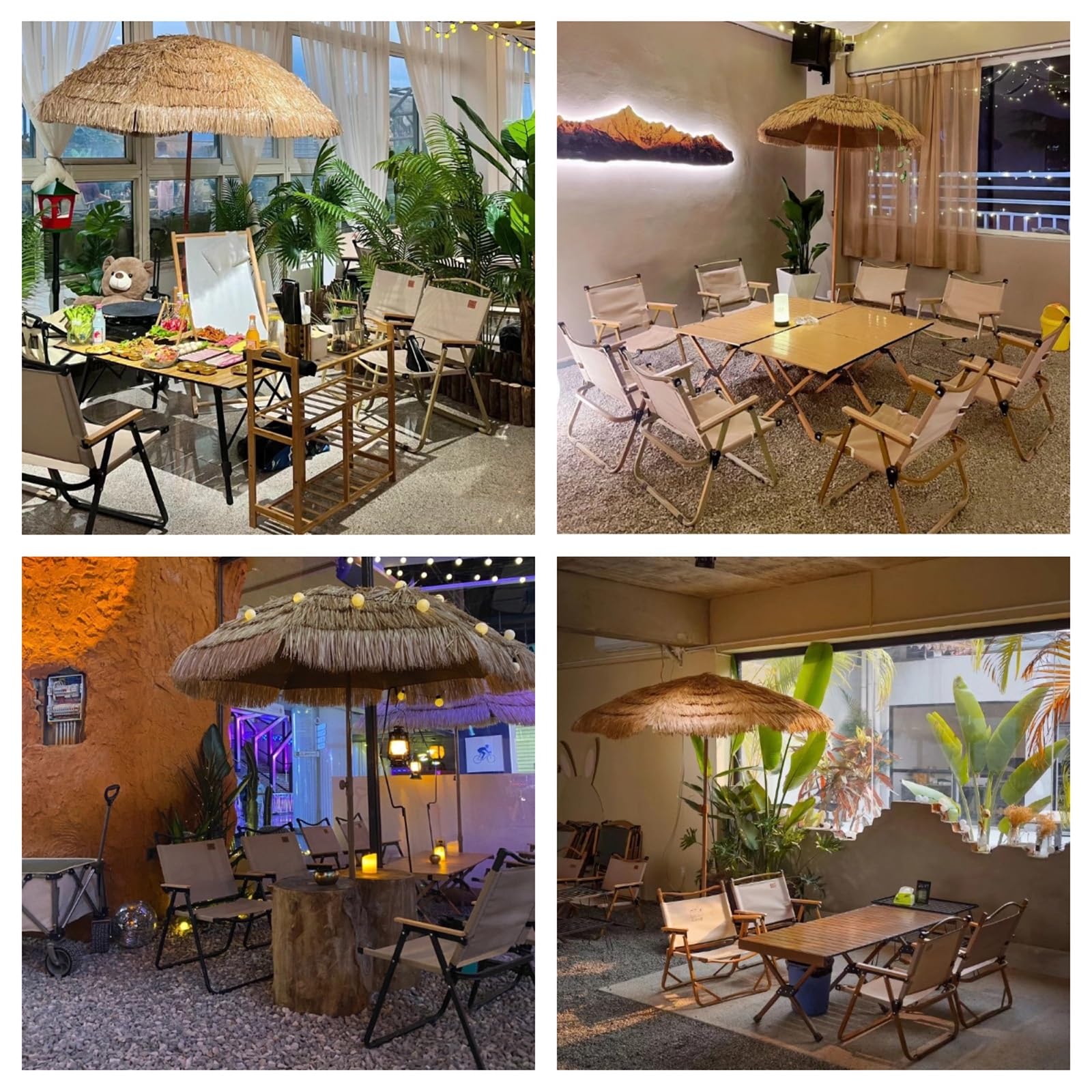 Parasol Tiki na patio, naturalna strzecha z regulacją nachylenia i podnośnikiem korbowym, do basenu, ogrodu, na plażę