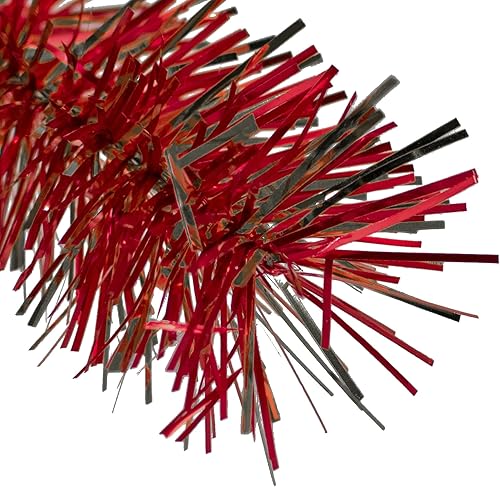 Tinsel Garland Fringe Foil Embellishment Shiny Metallic Colors 30 Feet Long 3in Width Diameter (Red and Black)