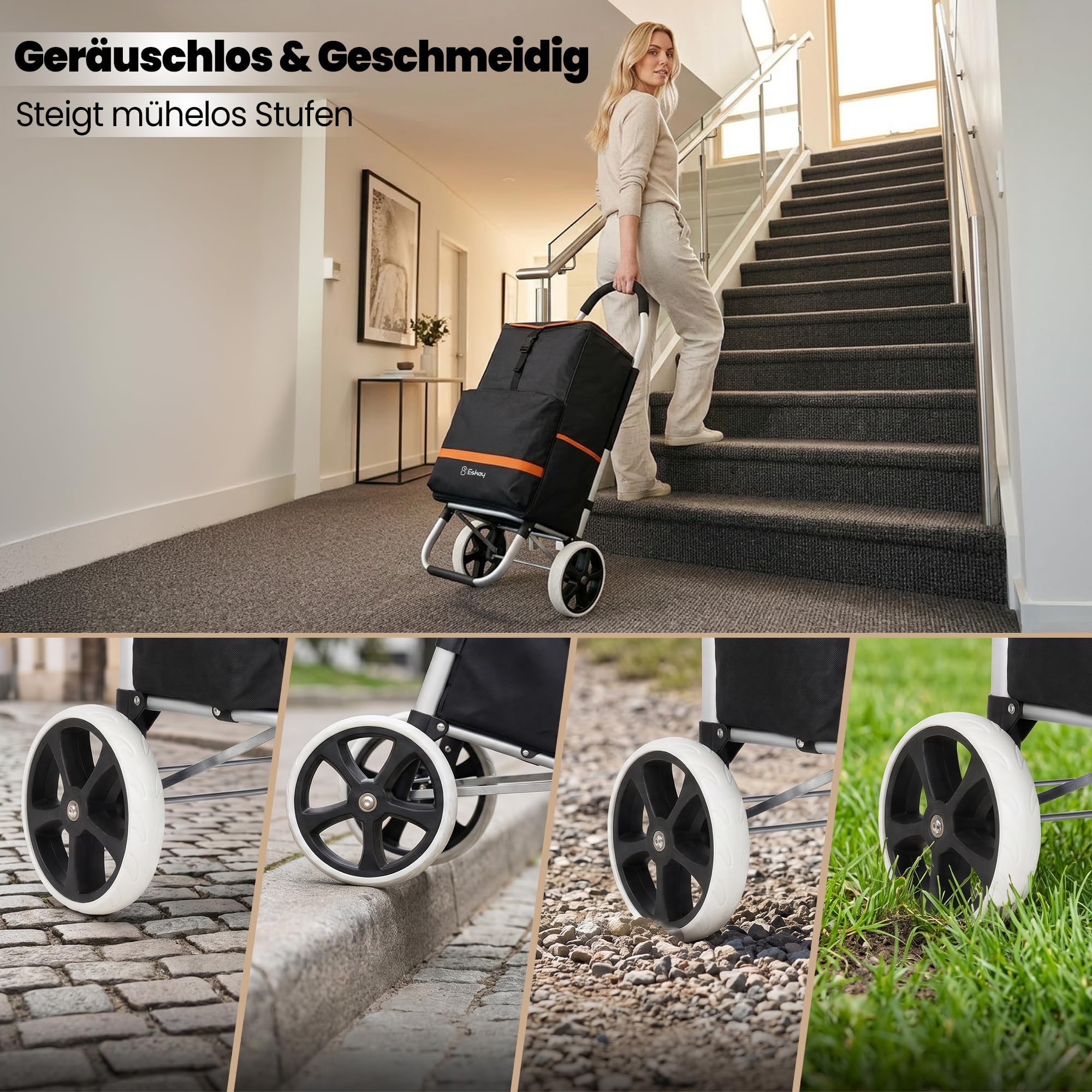 Eskey Einkaufstrolley mit Kühlfach – Einkaufswagen - Klappbar - Wasserdicht