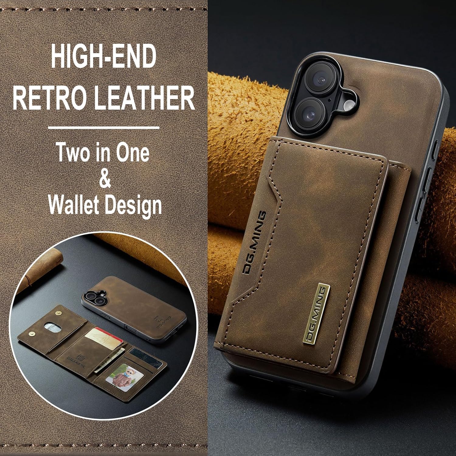 SZHAIYU M2 2 in 1 Detachable Wallet Phone Cases Compatible with iPhone 17 Case with Card Holder Men 6.3'' Magnetic Leather Cover (Coffee, iPhone 17) - Image 5